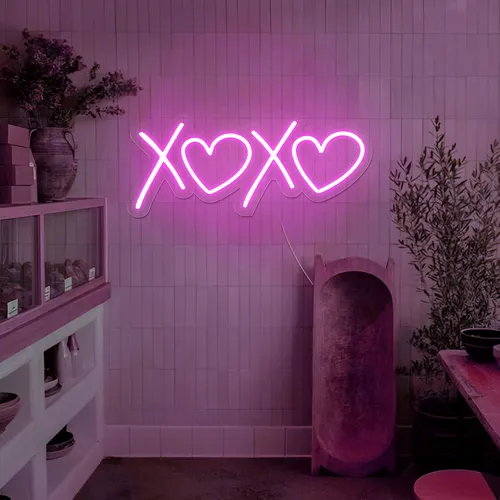 XOXO Heart Pink Neon Sign - Custom Aprons Now