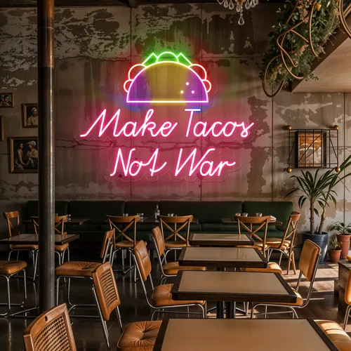 Crispy "Make Tacos Not War" Neon Sign - Custom Aprons Now