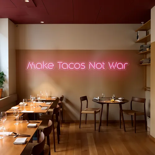 Mouthwatering "Make Tacos Not War" Neon Sign - Custom Aprons Now