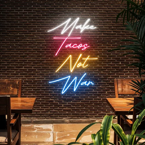 Flavorful "Make Tacos Not War" Neon Sign - Custom Aprons Now