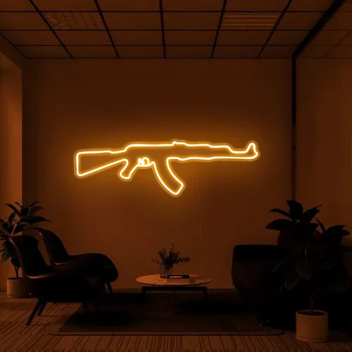Cool Rifle Neon Sign - Custom Aprons Now