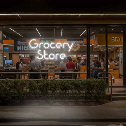 Grocery Store Window Neon Sign - Custom Aprons Now