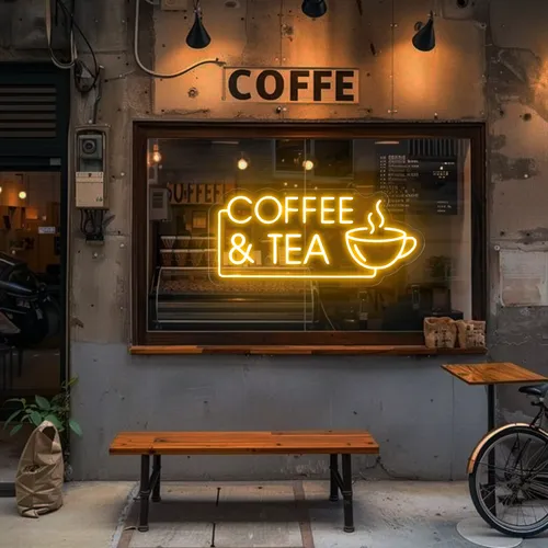 Coffee Tea Window Neon Sign - Custom Aprons Now