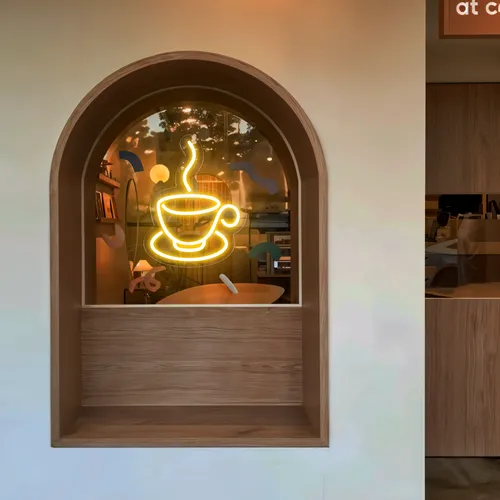 Coffee Cup Window Neon Sign - Custom Aprons Now