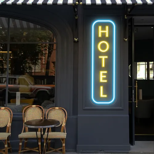 Hotel Vertical Neon Sign - Custom Aprons Now