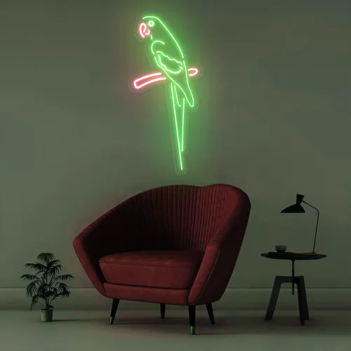 Green Parrot Vertical Neon Sign - Custom Aprons Now
