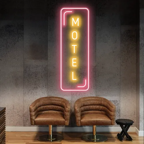 Motel Vertical Neon Sign - Custom Aprons Now