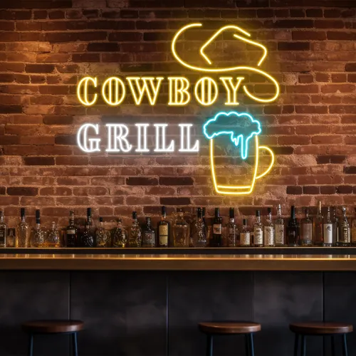 Cowboy Grill Neon Sign - Custom Aprons Now