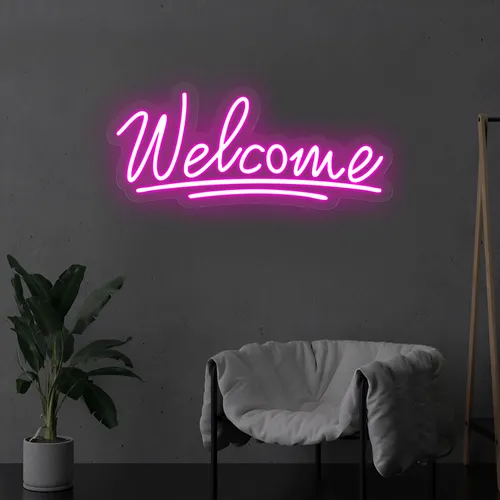 Welcome Underline Neon Sign - Custom Aprons Now