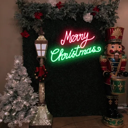 Merry Christmas Script Neon Sign - Custom Aprons Now