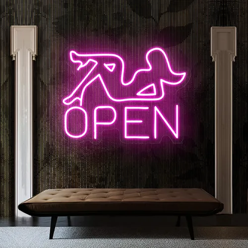 Open With Pin-Up Neon Sign - Custom Aprons Now