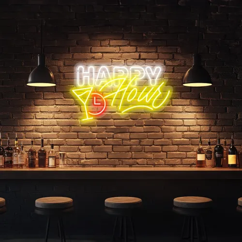 Custom Happy Hour Neon Signs - Table Covers Now