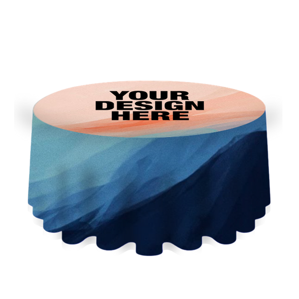 Blue and Orange Round Table Throw with Logo - Table Covers Now
