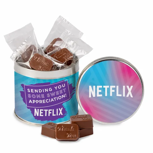 Round Tin with Molded Chocolates - Custom Aprons Now