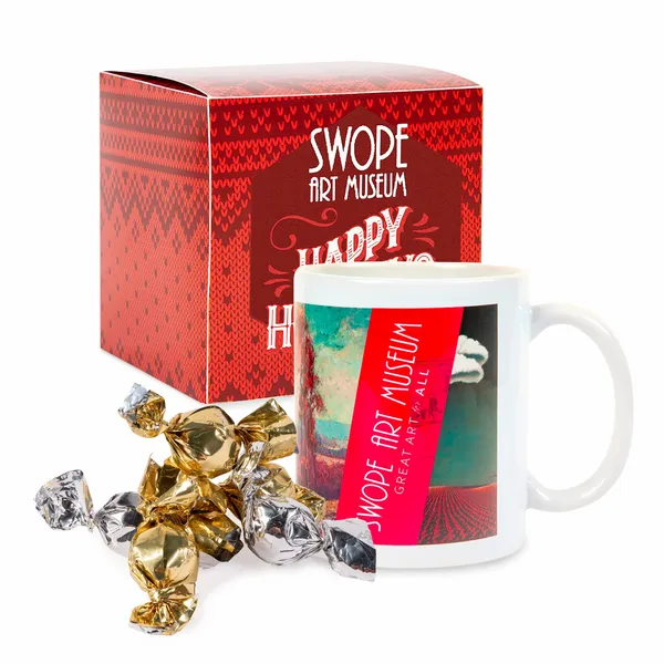 Warm Holiday Wishes Full Color Mug with Truffles in Gift Box - Custom Aprons Now