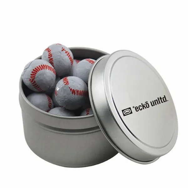 Round Tin with Chocolate Baseballs - SBF3100 - Custom Aprons Now