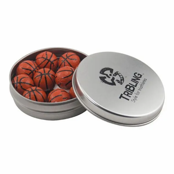 Round Tin with Chocolate Basketballs - SBF2900 - Table Covers Now