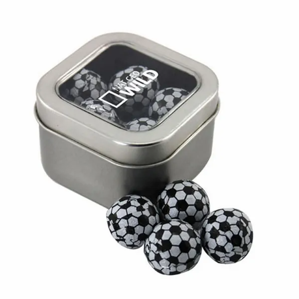 Window Tin with Chocolate Soccer Balls - SBF2500 - Table Covers Now