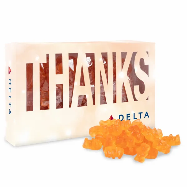 Thanks Die Cut Box with Champagne Gummy Bears - Custom Aprons Now