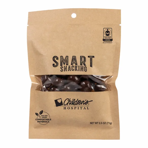 FairTrade Dark Chocolate Almonds in Compostable Kraft Pouch - Table Covers Now