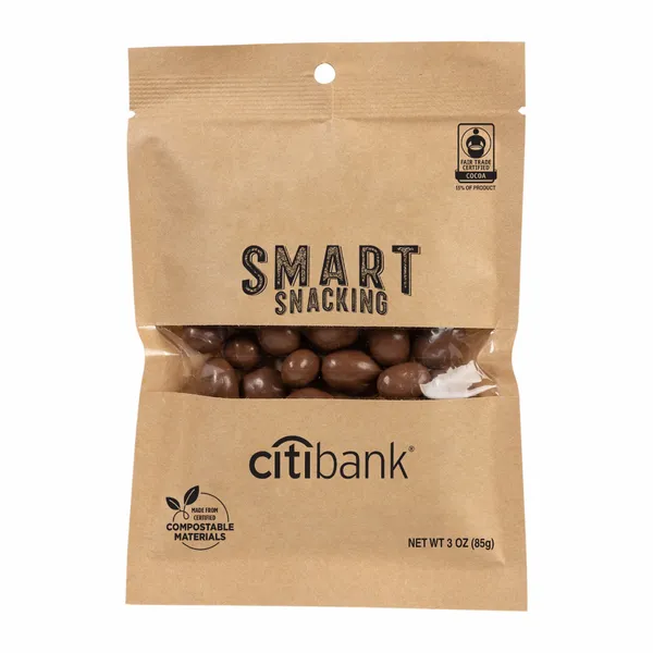 FairTrade Milk Chocolate Raisins in Compostable Kraft Pouch - Custom Aprons Now