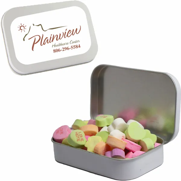 Large Mint Tin with Conversation Hearts - Table Covers Now