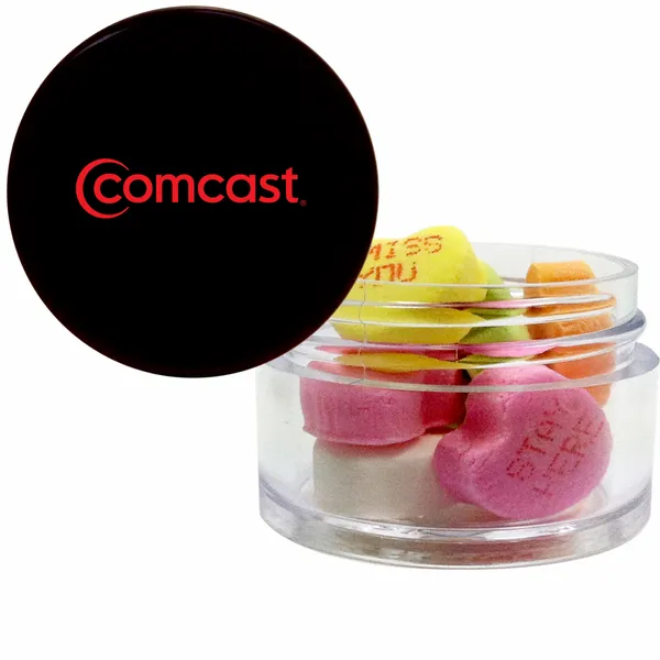 Twist top container filled with Conversation Hearts - Table Covers Now