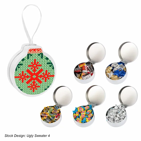 Full Color Ornament Tin With Candy - Custom Aprons Now