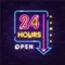 24 Hours Open Neon Sign - Custom Aprons Now
