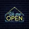 We Are Open Blue and Yellow Neon Sign - Custom Aprons Now