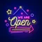 We Are Open Hanging Neon Sign - Custom Aprons Now
