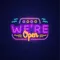 We're Open with Wave Lines Neon Sign - Custom Aprons Now