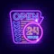 Retro Open 24 Hours Neon Sign - Custom Aprons Now