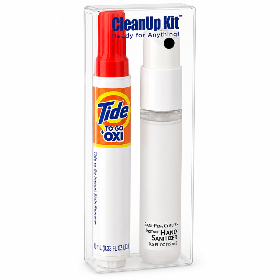 CleanUp Kit - Tide® to Go + Oxi and Sani-Pen® Clipless™ Travel Kits - Table Covers Now