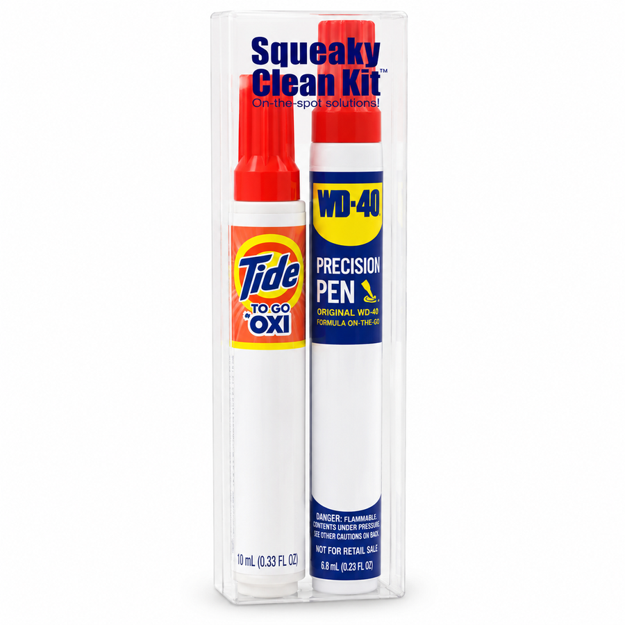 Squeaky Clean Kit - WD-40® Precision Pens and Tide® to Go + Oxi Travel Kits - Custom Aprons Now