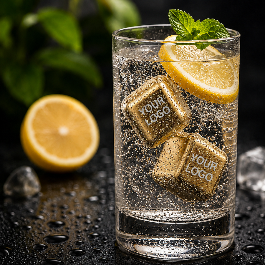 Gold Stainless Steel Ice Cubes - Custom Aprons Now