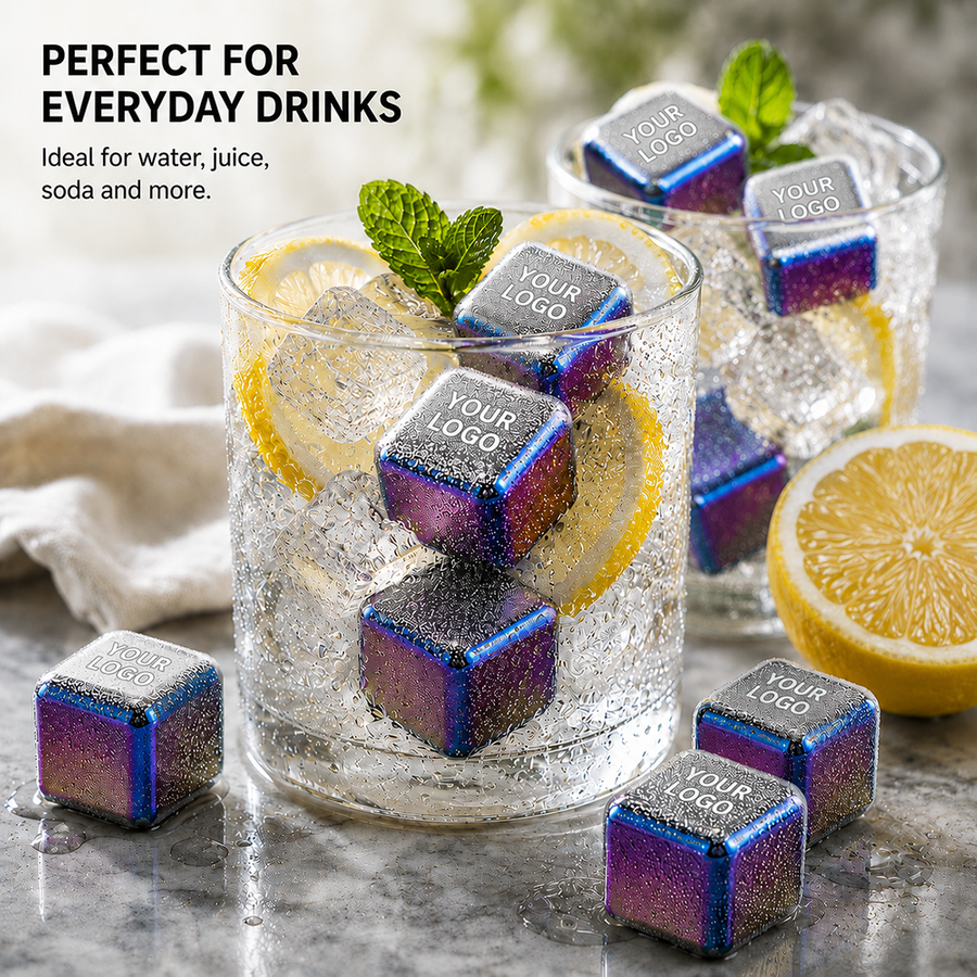Rainbow Stainless Steel Ice Cubes - Custom Aprons Now