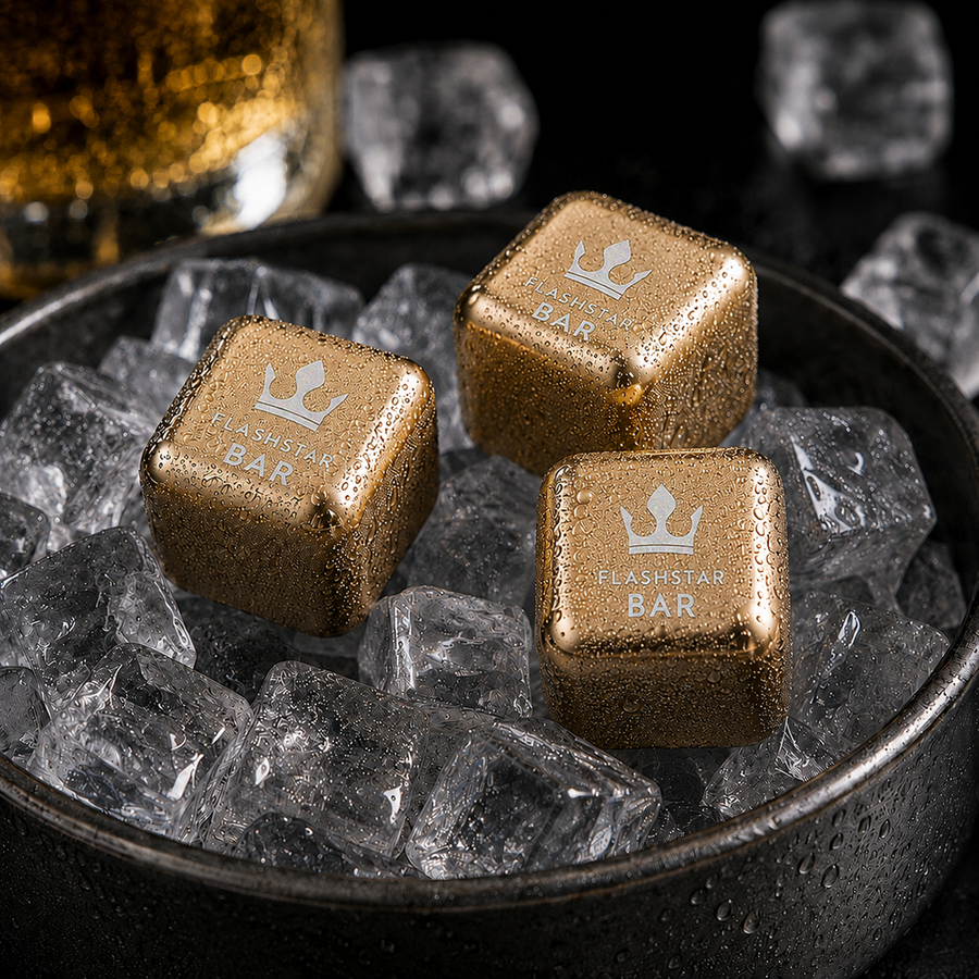 Gold Stainless Steel Ice Cubes - Custom Aprons Now
